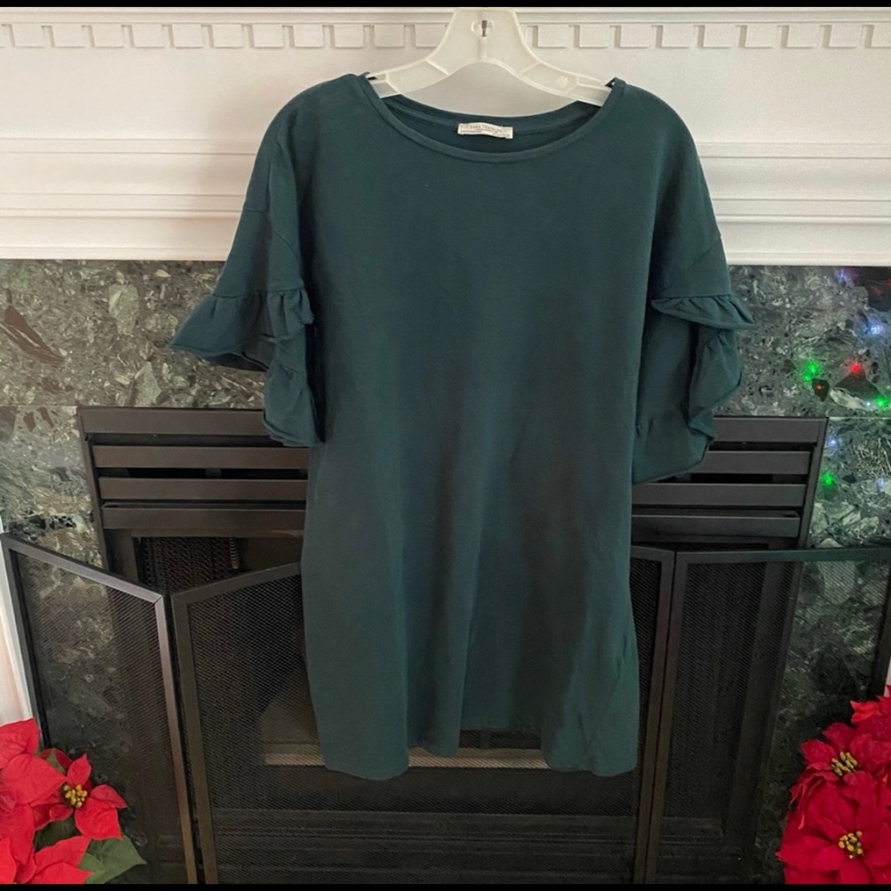 Zara Dark Green Ruffle Sleeve Dress